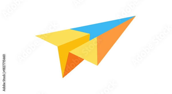 Fototapeta Colorful paper airplane soaring through the sky, symbolizing travel and communication.