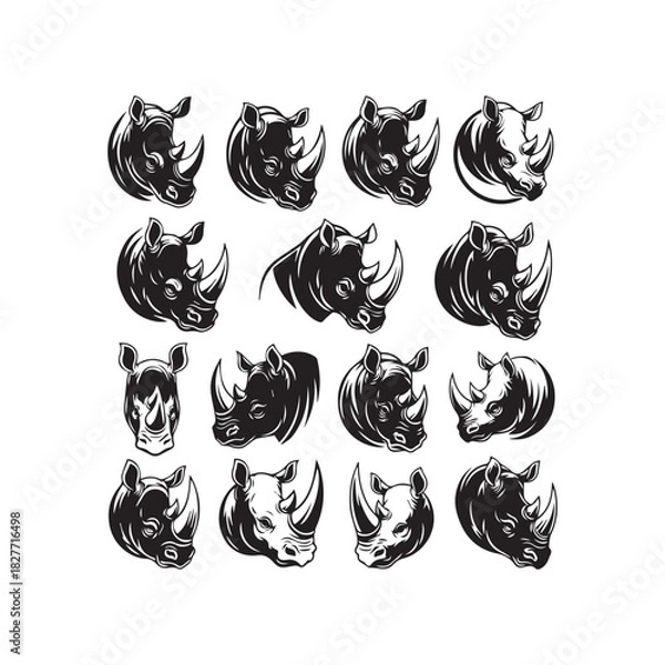 Obraz Rhino Head Mascot Wildlife Vector Illustration Set