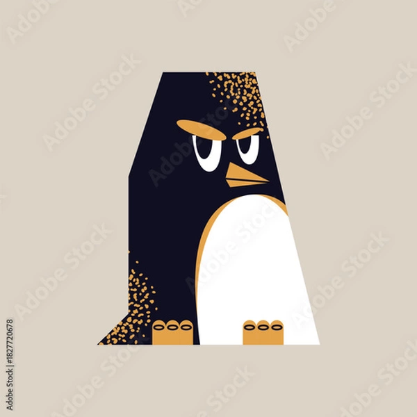Fototapeta Abstract geometric stylized penguin characters isolated on background. Funny sad birds, winter wildlife, annoyed faces concept. Vector flat illustration
