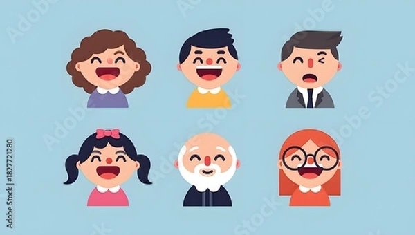 Obraz Diverse group of cartoon people with open mouths and happy expressions