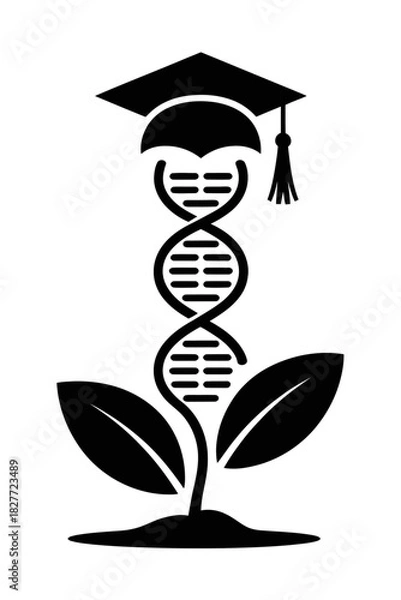 Fototapeta DNA helix with graduation cap and plant vector design symbolizing growth and academic achievement