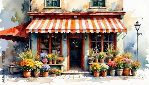 Obraz Painting of flower shop vibrant artwork depicting charming flower shop with various blossoms and greenery beautiful floral scene