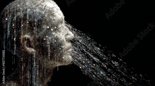 Obraz human head with code pouring out into digital space
