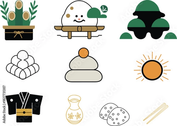 Obraz Collection of japanese new years decorations isolated on