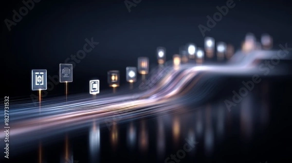 Obraz dynamic digital flow graph with bright