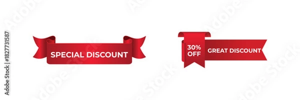 Obraz Red special discount ribbon banner set.
