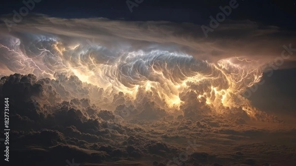 Obraz Powerful lightning storm clouds