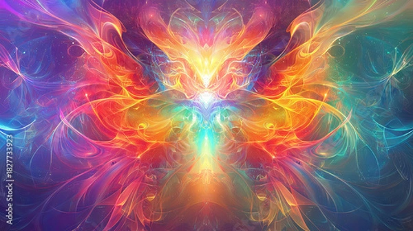 Obraz Vibrant abstract neon holographic background with swirling patterns. concept of futuristic design, psychedelic art, and colorful illusion