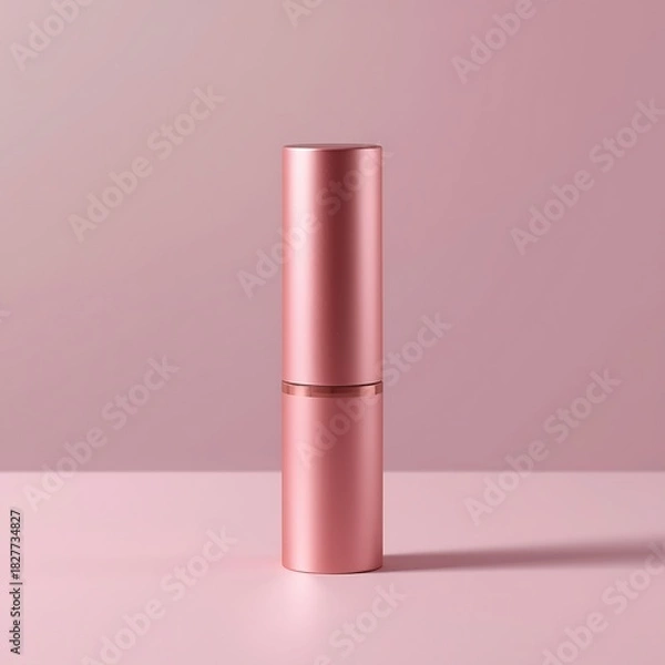 Obraz Rose Gold Lipstick Tube on Pink Surface in Natural Light Studio Shot Displaying Beauty and Cosmetic Attributes with Sleek Design 190char