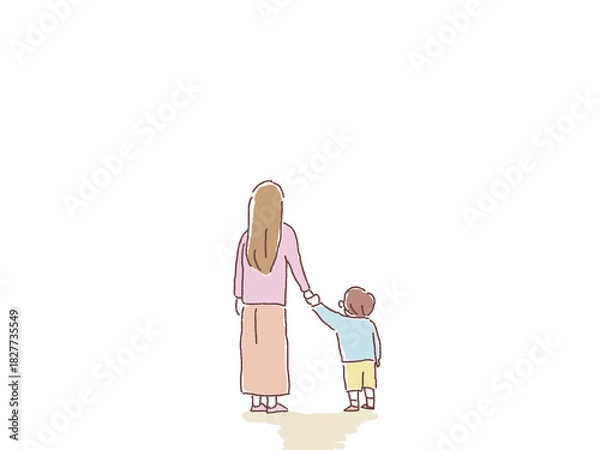 Obraz 子供（小さい男の子）と手を繋ぐ母親