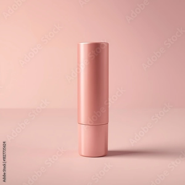 Fototapeta Light Pink Lipstick Tube on Pink Surface in Natural Light Studio Shot Displaying Beauty and Cosmetic Attributes with Minimalist Design 190char