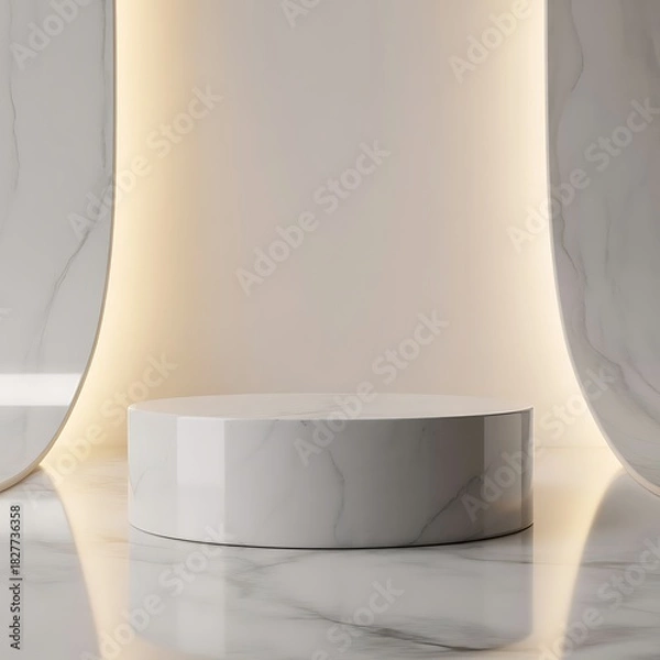 Fototapeta Showcase your stunning product on a modern marble pedestal stage, bathed in soft light for elegant presentations and luxury brand promotions, creating a sophisticated display