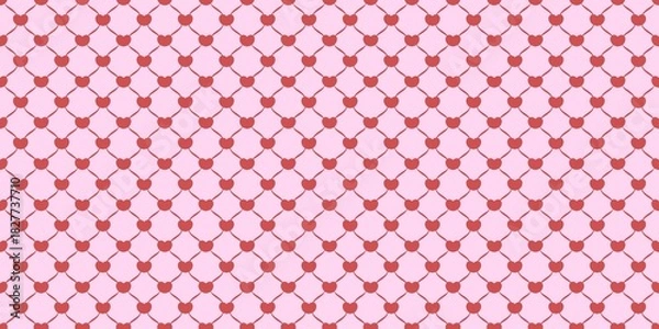 Fototapeta Seamless pattern of red hearts in lattice grid. Cute and soft romantic background for Valentine's Day, wedding, baby shower, or textile design.