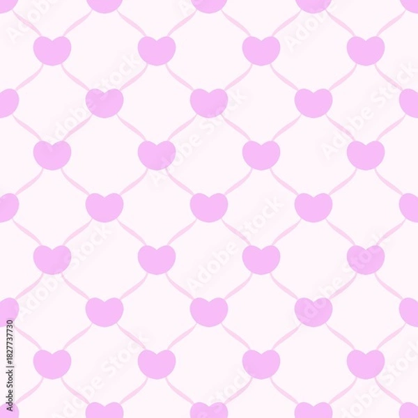 Fototapeta Seamless pattern of pink hearts in lattice grid. Cute and soft romantic background for Valentine's Day, wedding, baby shower, or textile design.