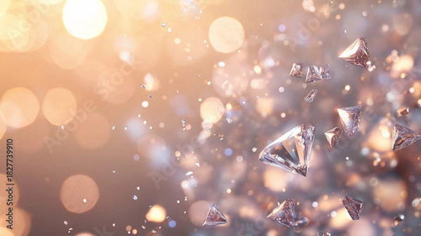 Fototapeta Stunning diamonds sparkling with brilliance against blurred bokeh lights creates a luxurious feeling