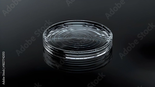 Obraz Ultra-realistic crystal disc with concentric ripples floating above reflective black water