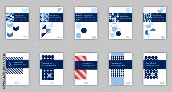 Fototapeta Blue set of 10 A4 Business Book Cover Design Templates. Good for Portfolio, Brochure, Annual Report, Flyer, Magazine, Academic Journal, Website, Poster, Monograph