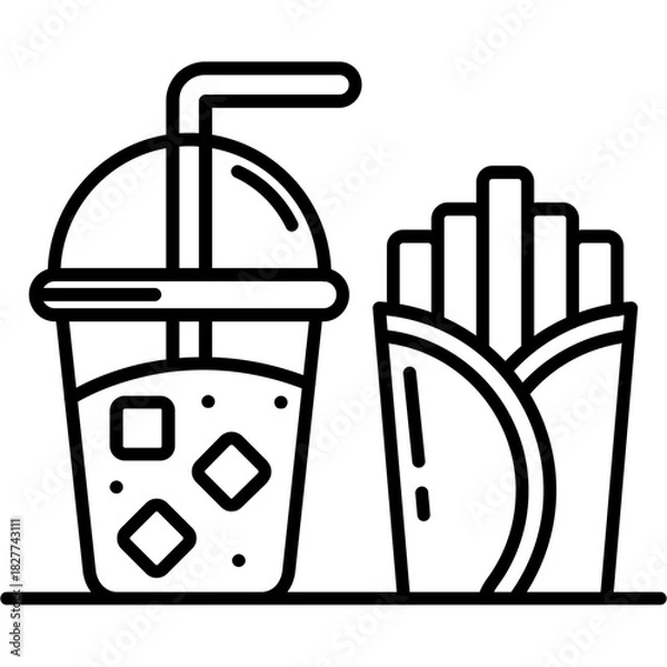 Fototapeta Combo Drink Fries Outline Icon