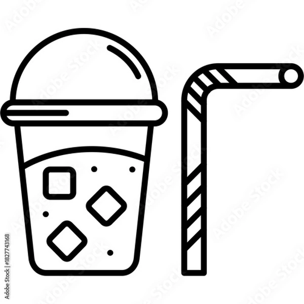 Fototapeta Paper Straw and Drink Outline Icon