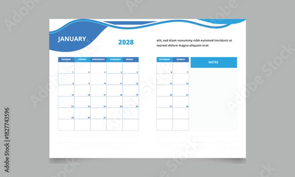 Obraz Monthly Calendar Layout, Planner Template