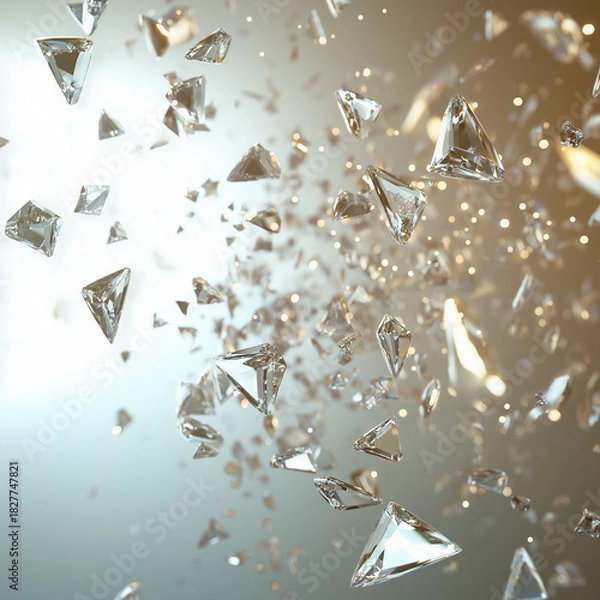 Fototapeta Stunning crystal shards floating dynamically, adding elegance and sparkle to your next project with clarity