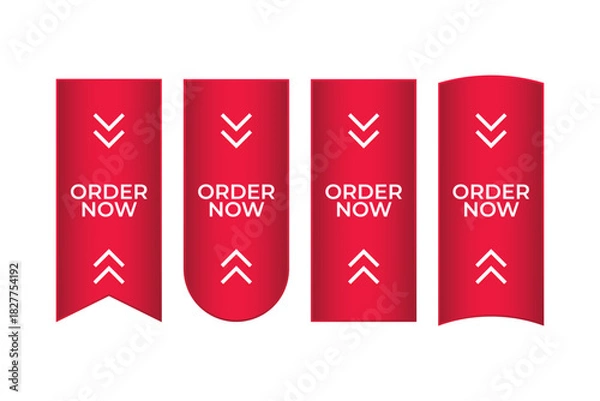 Obraz Set of red vertical ribbon banners with bold Order Now text.