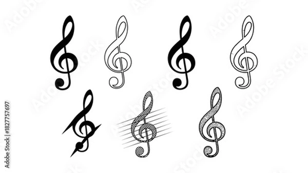 Fototapeta set of musical notes, set of treble clef