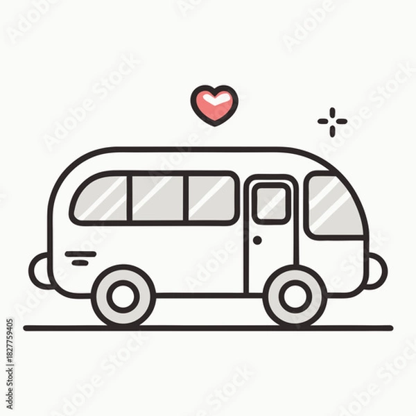 Obraz One-Line Dashed Bus Illustration with Heart Icon