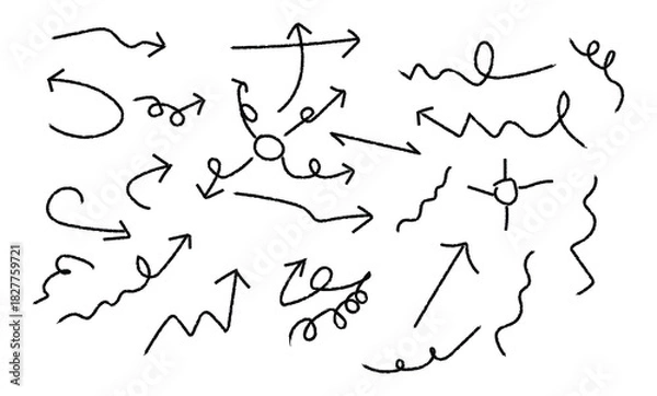 Fototapeta Hand-Drawn Black Arrows Set on transparent Background