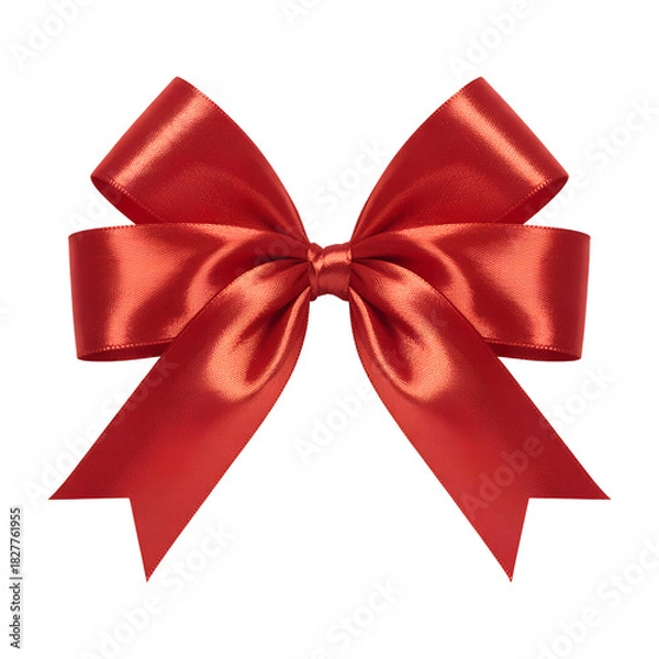 Fototapeta Shiny red satin ribbon bow isolated on transparent background