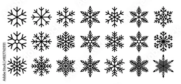 Fototapeta Snowflake thin line icon set. Geometric winter symbols