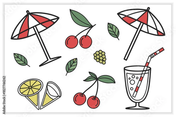 Fototapeta Hand Drawn Cocktail Icons and Drink Illustrations Set