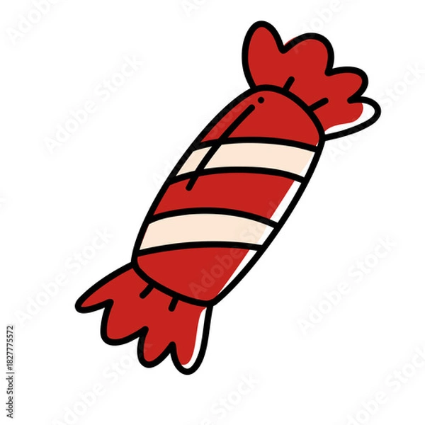 Obraz Red striped Christmas candy illustration vector.Cute wrapped candy with red stripes ideal for Christmas designs, sweet themes, holiday decor elements, and festive vector illustrations.