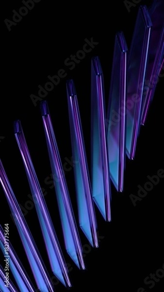 Obraz Futuristic glass structure on black background, vertical orientation, 3d render