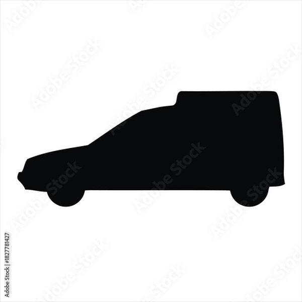 Fototapeta A black silhouette of a utility van viewed from the side, showcasing its distinct boxy shape and simple design