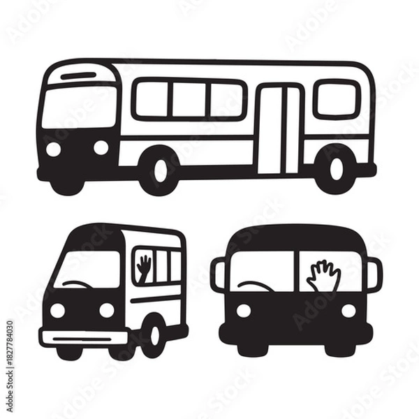 Obraz Vector School Bus and Minibus Icons Passenger Transport Vehicle Collection Set.