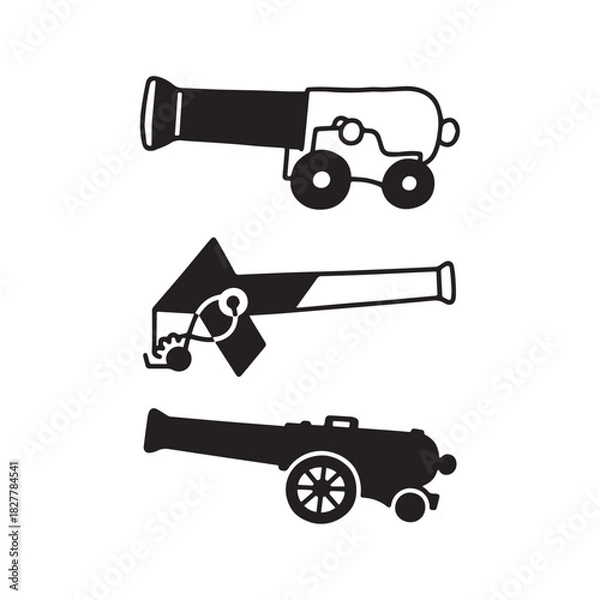 Fototapeta Vintage Cannon Vector Graphics Collection Historical Artillery Silhouettes for Design Projects.