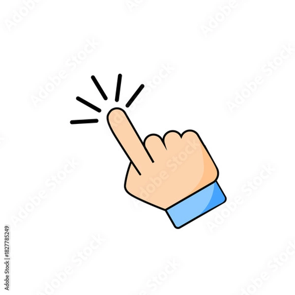 Obraz Flat vector illustration of a hand pointing with the index finger, perfect for UI icons, instructions, guides, or educational graphics.