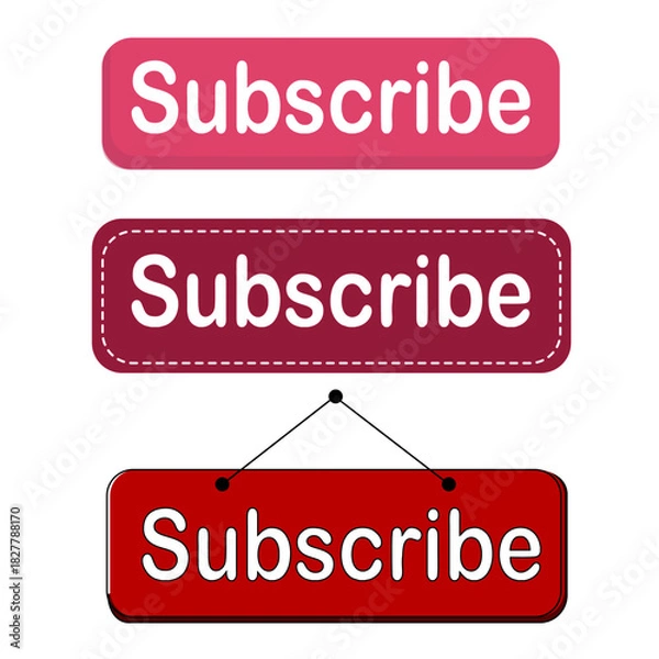Obraz Vector set of subscribe buttons in multiple styles, perfect for YouTube thumbnails, UI elements, and social media prompts.