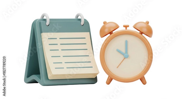 Fototapeta Isolated calendar and alarm clock symbolizing time management, reminder and planning