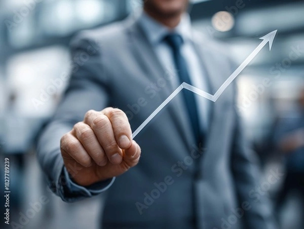 Obraz businessman hand drawing a growing graph, business success and growth concept