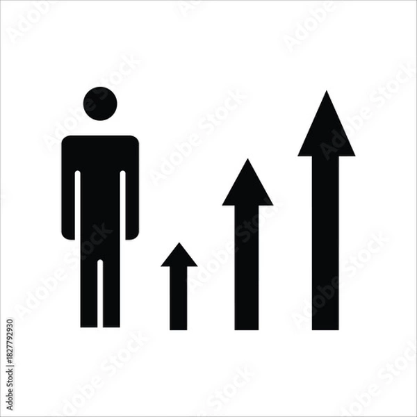 Obraz Icon representing personal and business progress, with a human figure next to ascending arrows, symbolizing growth, development, and success in career advancement