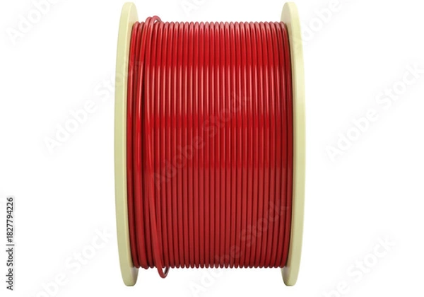 Fototapeta Isolated roll of red plastic tubing with tan sides, electrical material on a reel or spool