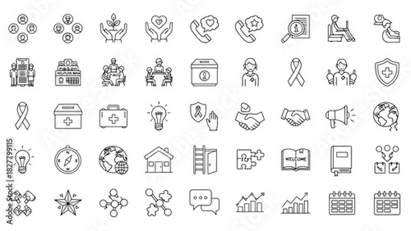 Fototapeta Collection of diverse icons representing various themes and activities