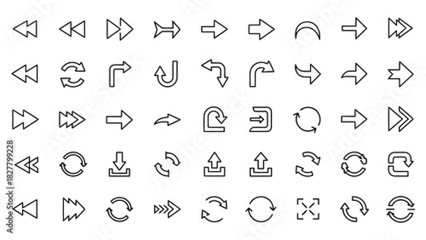 Fototapeta Collection of various directional and action icons in a grid format