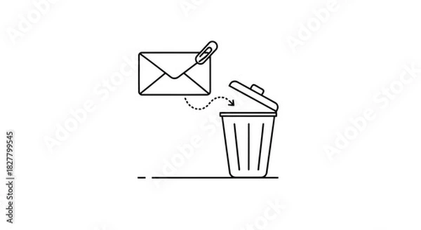 Fototapeta Envelope with a scissors cutting the string and falling into a trash bin