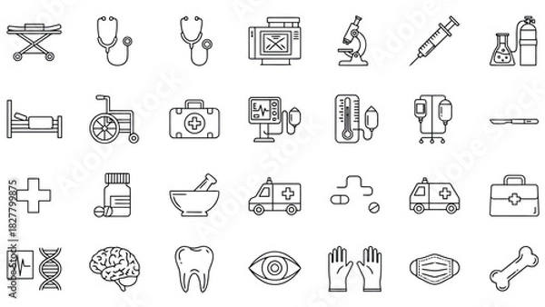 Fototapeta Medical icons representing various healthcare tools and services