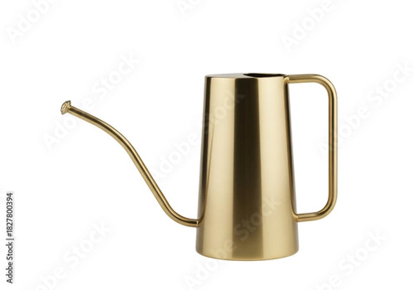 Fototapeta Isolated watering can for plants, gold color, with long nozzle for watering small pot plants