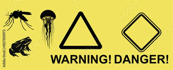 Obraz Warning Sign for Hazards Mosquito Jellyfish Toad and Unspecified Danger Icon