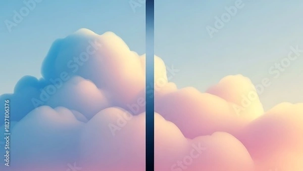 Obraz Abstract clouds in blue and pink hues, divided by a dark line.